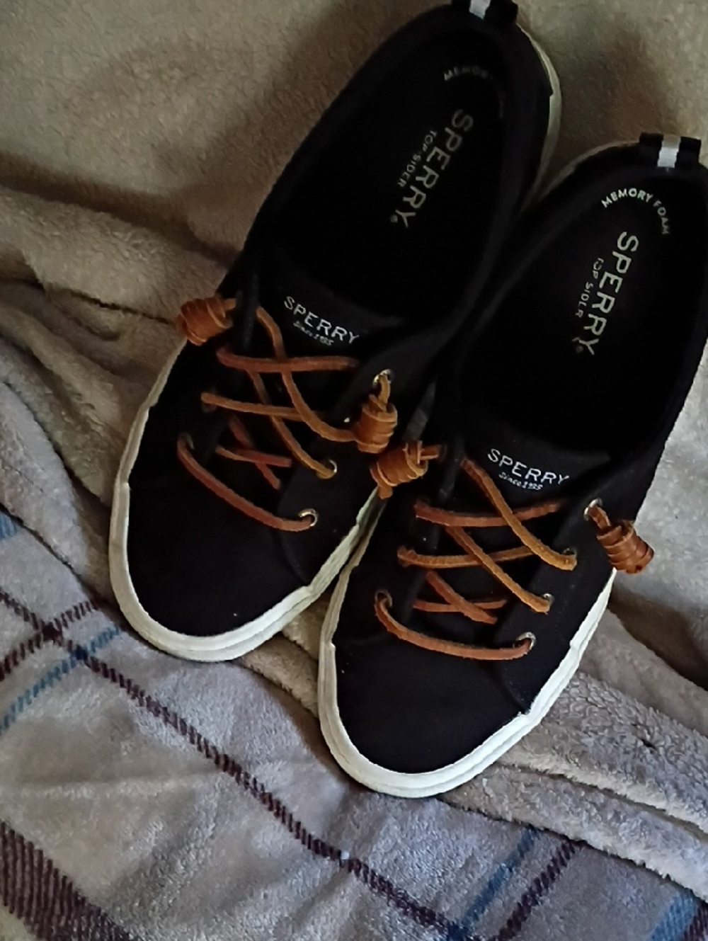 Sperry's Black Canvas Boat Shoes with Tan Laces